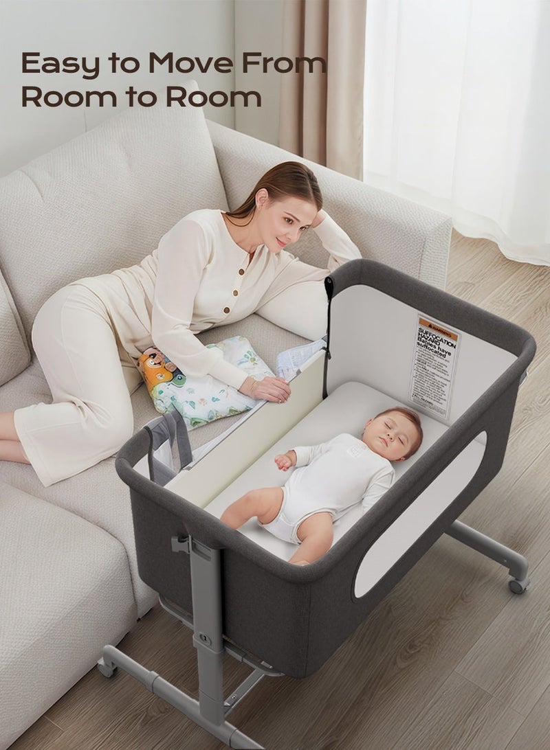 Babyomi 3-in-1 Baby Bassinet with Comfy Mattress, Wheels & 6 Height Adjustments,Grey - Image 3